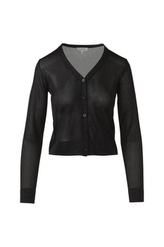 Shimmer Button V-Neck Cardigan, Black-Kinross Cashmere