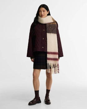 Isla Tartan Boucle Scarf, Ecru Muted Tartan