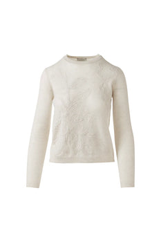 Floral Embroidered Crew, Cloud-Kinross Cashmere
