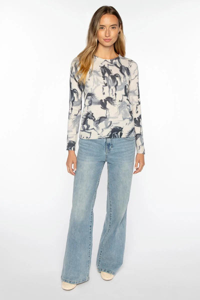 Horse Print Crew, Cloud-Kinross Cashmere