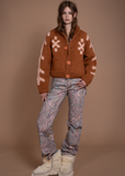 Short Iron Brand Cardigan, Leather Peach