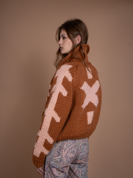Short Iron Brand Cardigan, Leather Peach