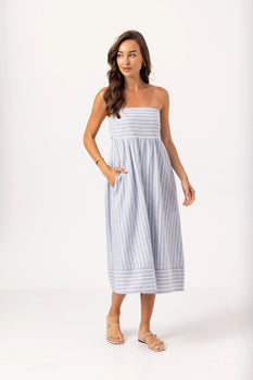 Stripe Kenny Dress, Slate Linen-sundays