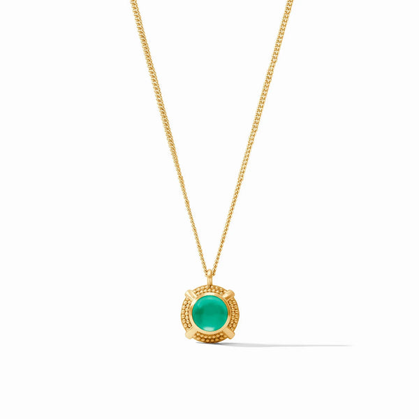 Cabochon Solitaire Necklace-Gold, Gold-Iridescent Emerald Green-Julie Vos