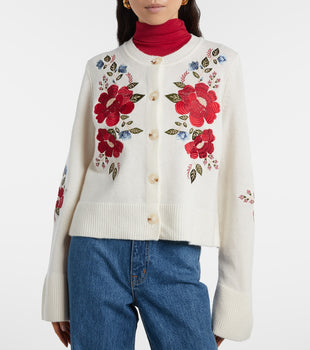 FARM Rio Flowers Embroidery Cardigan, Cream-Farm Rio