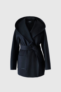 Mackage PAYA-Z Wool Wrap Coat With Sash Belt, Black-Mackage