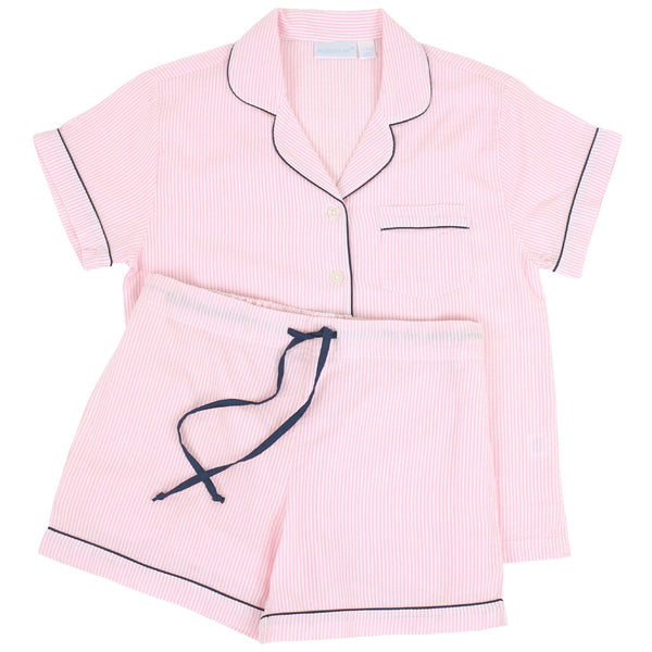 Short Sleeve Shorty PJ, Pink-Navy-Needham Lane