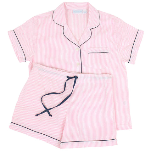 Short Sleeve Shorty PJ, Pink-Navy-Needham Lane