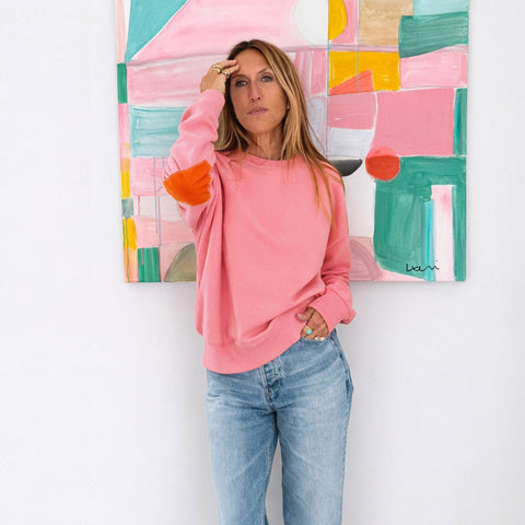 Kr Ex-Boyfriend Patchwork Sweatshirt, Palm Pink-Kerri Rosenthal