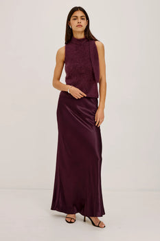 Romina Satin Skirt, Wine