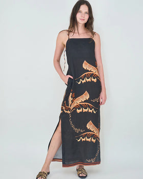 Long Dress, Bali Tiger Palms Black-Las Surenas