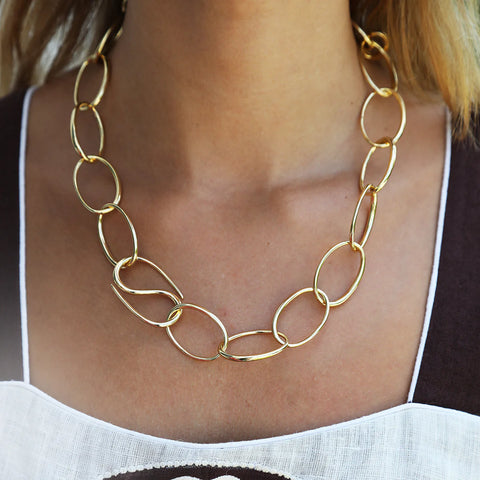 ASHA Rounded Oval Link Chain, Gold-ASHA