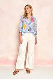 Cameron Blouse, Azure Garden Bouquet