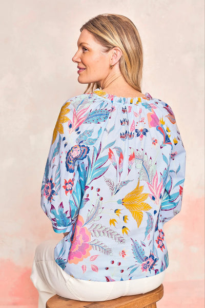 Cameron Blouse, Azure Garden Bouquet