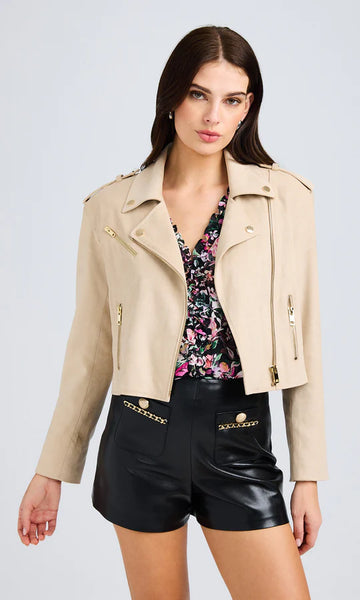 Cosita Vegan Suede Moto Jacket, Sand-Generation Love