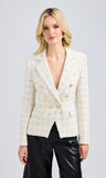 Eliza Windowpane Tweed Blazer, White/Black-Generation Love