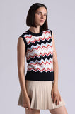 Cotton Cashmere Chevron Sleeveless Shell, Navy Combo-Minnie Rose
