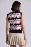 Cotton Cashmere Chevron Sleeveless Shell, Navy Combo-Minnie Rose