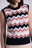 Cotton Cashmere Chevron Sleeveless Shell, Navy Combo-Minnie Rose