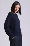 MR Luxe Cotton Blend Boxy Crew, Navy-Minnie Rose