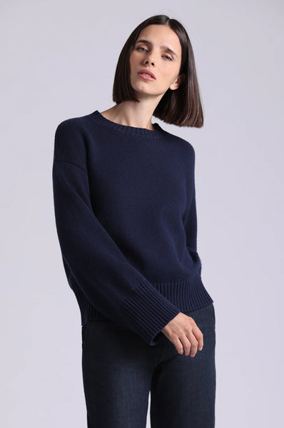 MR Luxe Cotton Blend Boxy Crew, Navy-Minnie Rose