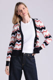 Cotton Cashmere Chevron V Neck Cardigan, Navy Combo-Minnie Rose