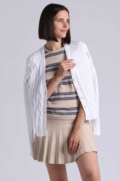 Cable Cardigan, White-Minnie Rose