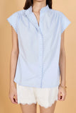 Scallop Trim Ric Rac Short Sleeve Shirt, Powder Blue-English Factory