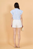 Scallop Trim Ric Rac Short Sleeve Shirt, Powder Blue-English Factory