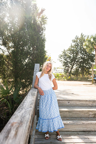 Smocked Waist Skirt, Ditsy Ditsy Falling Violets-Sail to Sable