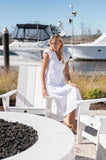 V-Neck Smocked Midi, White-Sail to Sable
