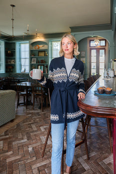 STS Tie Front Cardigan, Navy-Sail to Sable