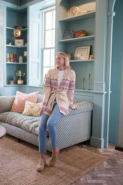 STS Tie Front Cardigan, Camel-Sail to Sable