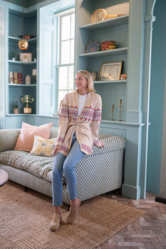 STS Tie Front Cardigan, Camel-Sail to Sable