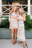 STS Smock Waist Midi, Geo Floral Border Print-Sail to Sable