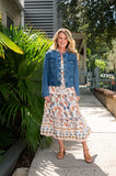 STS Smock Waist Midi, Geo Floral Border Print-Sail to Sable