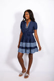 STS Puff Sleeve Cinched Dress, Navy/ Placid-Sail to Sable