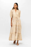 Oliphant Cuff Sleeve V-Neck Maxi, Samoa-Tan Gold-Oliphant Design