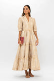 Oliphant Cuff Sleeve V-Neck Maxi, Samoa-Tan Gold-Oliphant Design