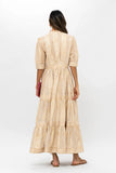 Oliphant Cuff Sleeve V-Neck Maxi, Samoa-Tan Gold-Oliphant Design