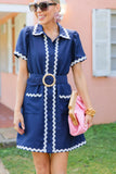 STS Belted Ric Rac Shirt Dress, Navy-Sail to Sable