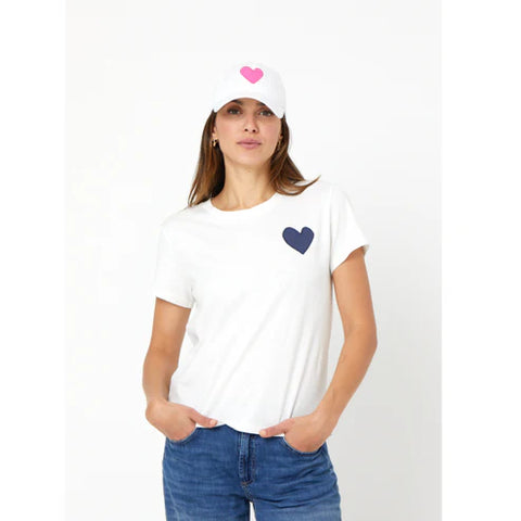 Suke Contrast Heart Tee, White/Indigo-Kerri Rosenthal