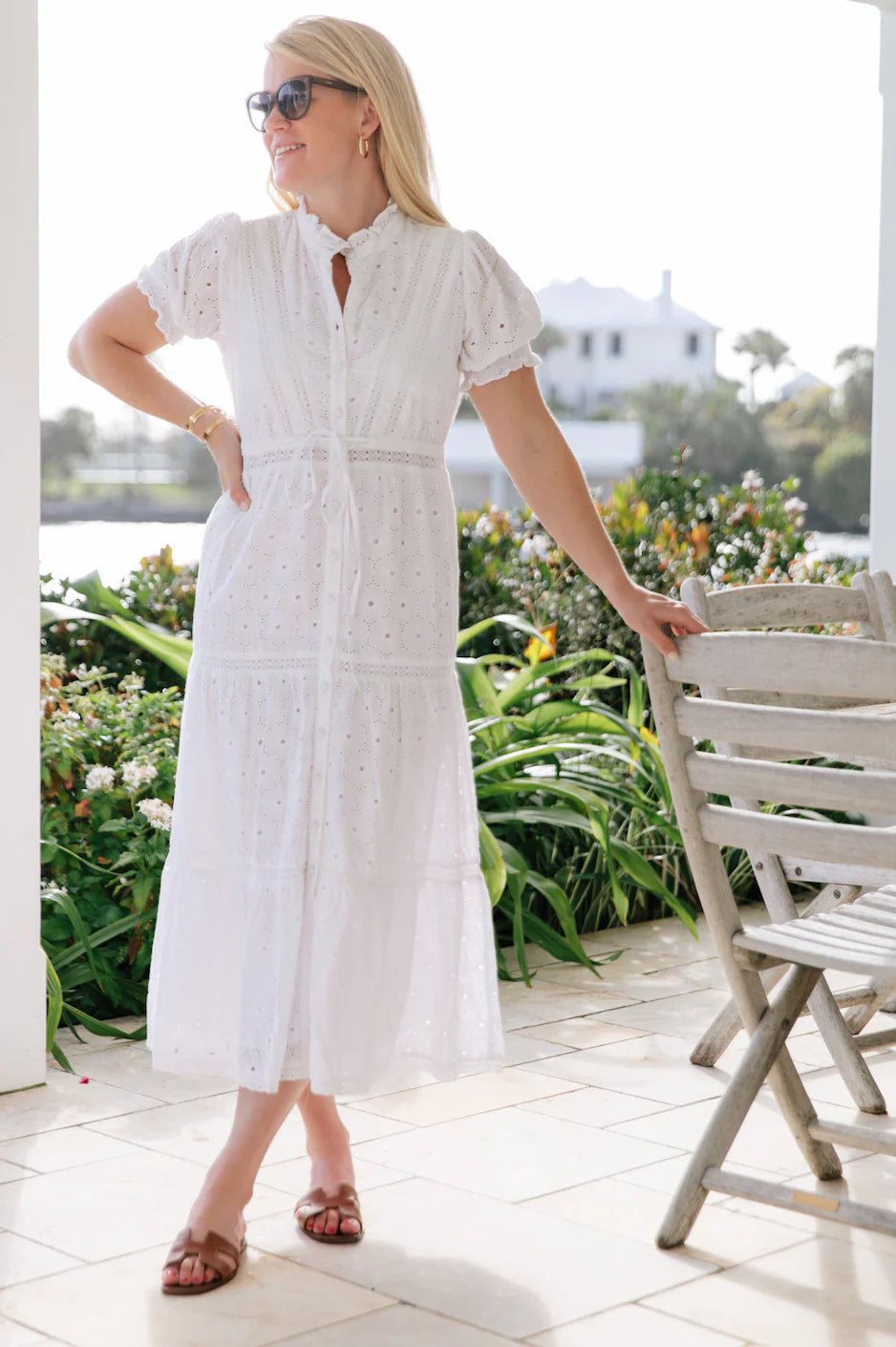 white tie waist midi dress Floral Cut-Out Tie-Up Midi Dress White / M