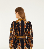 FARM Rio Majestic Garden Beaded Buckle Long Sleeve Mini Dress, Black-Farm Rio