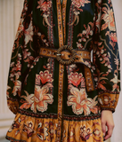 FARM Rio Majestic Garden Beaded Buckle Long Sleeve Mini Dress, Black-Farm Rio