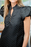 STS Puff Sleeve Button Front Dress, Black/ Gold Jacquard-Sail to Sable