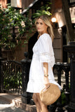 V-Neck Fit & Flare Dress, White-Sail to Sable