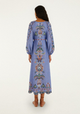 Garden Tapestry Embroidered Long Sleeve Midi Dress, Blue-Farm Rio