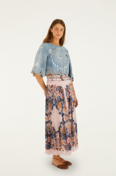 Sea Garden Scarf Maxi Skirt, Soft Pink-Farm Rio