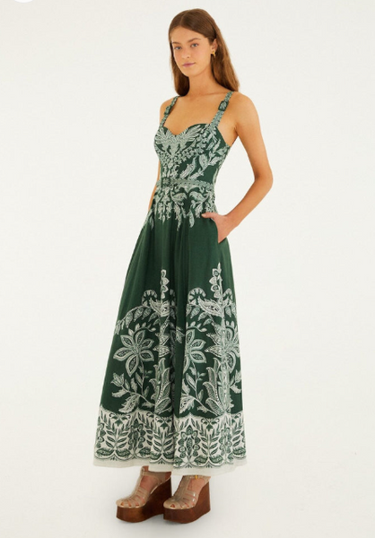 Miranda Maxi, Dark Green Belt Buckles-Farm Rio